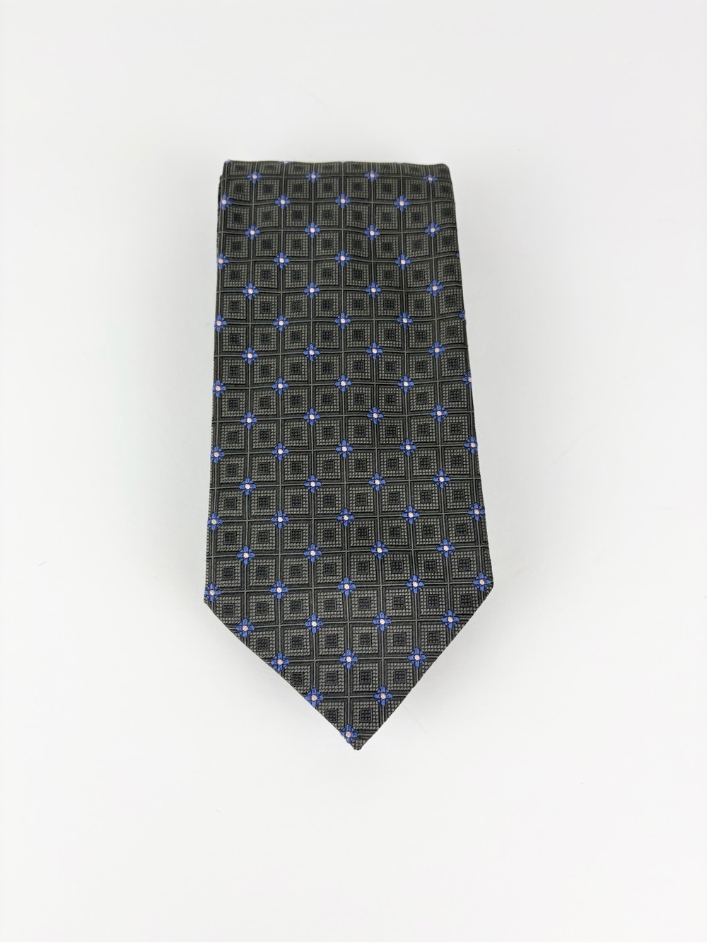 Mark Pendleton Italy Von Maur Dark Grey Blue Micro Daisy Ailk Mens Neck Tie